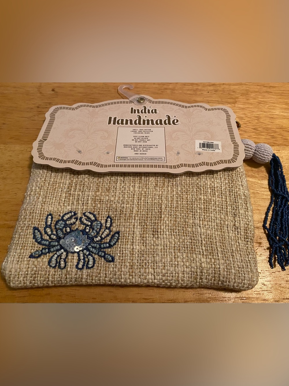 Handmade India Beaded Crab Accent Clutch - Picture 2 of 3